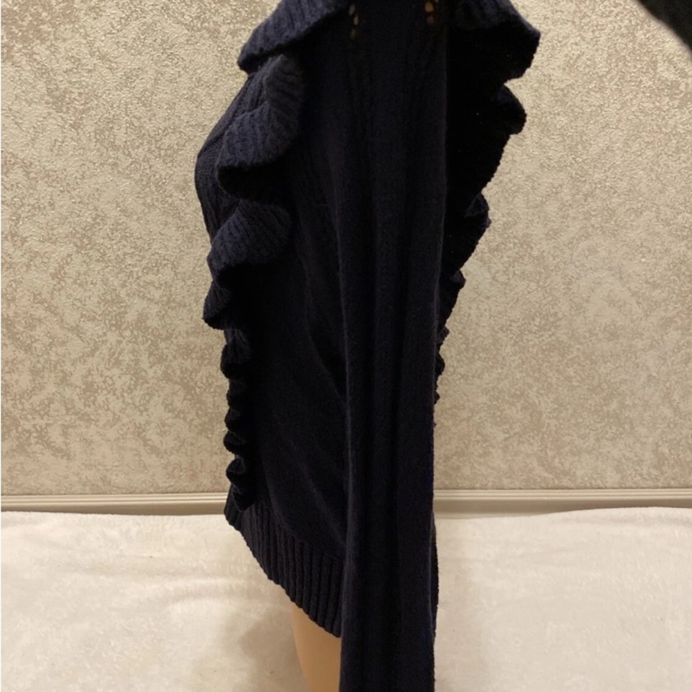 Express Navy Cable Knit Ruffle Sweater - Picture 7 of 13